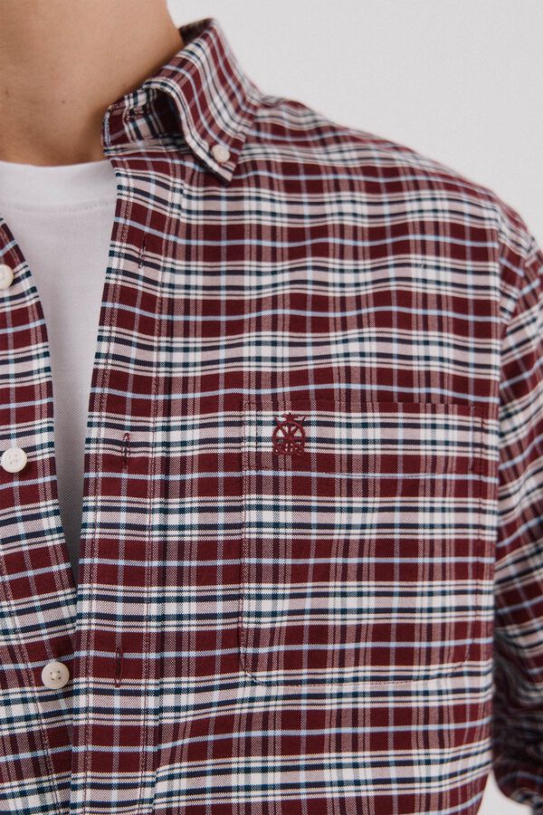 Cortefiel Plaid oxford shirt Maroon