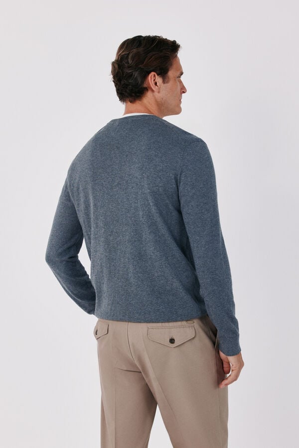 Cortefiel Cotton cashmere knit V-neck jumper Grey