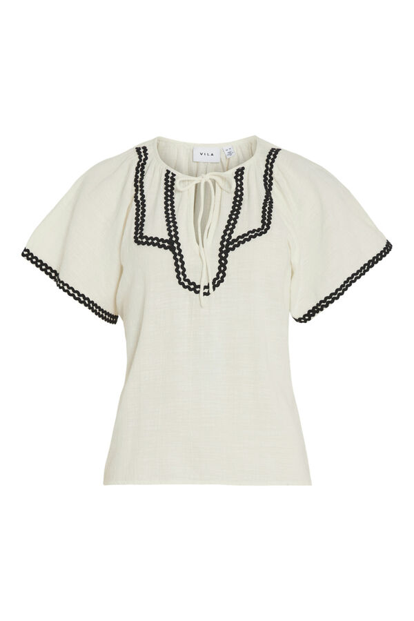 Cortefiel Short-sleeved blouse with trims White