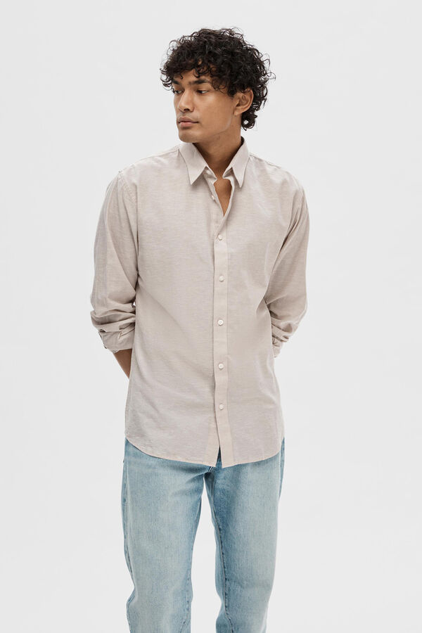 Selected Camisa de linho slim fit Tostado