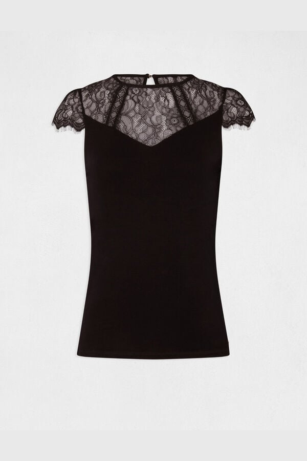 Morgan Short sleeve T-shirt with lace Black