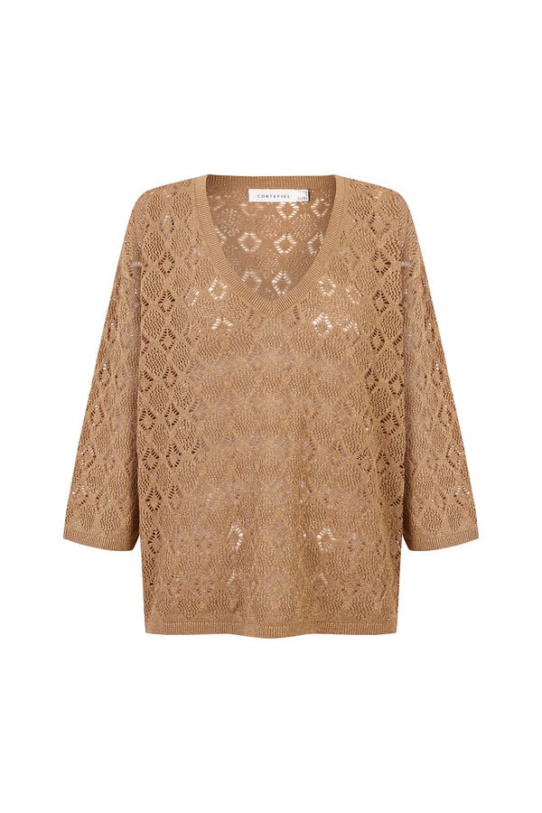Cortefiel Lurex openwork jumper Beige