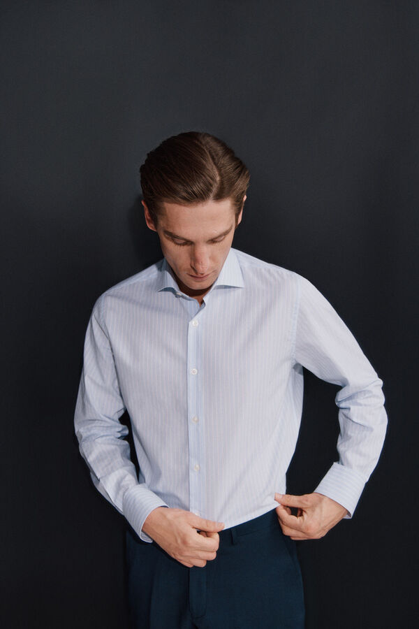 Cortefiel Easy iron houndstooth dress shirt Blue