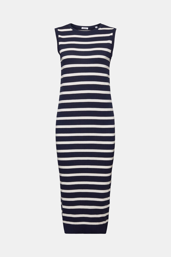 Cortefiel Striped cotton midi dress Printed blue