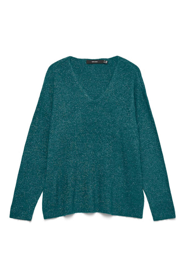 Vero Moda Women's fine jersey-knit jumper with glitter Dark green
