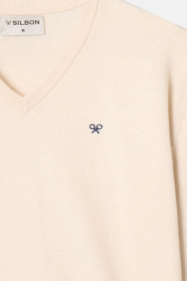 Silbon Plain V neck sweater Beige