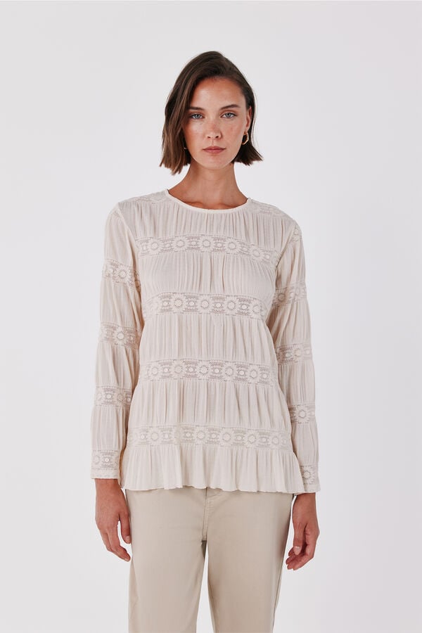 Cortefiel Floral fluid T-shirt Ivory