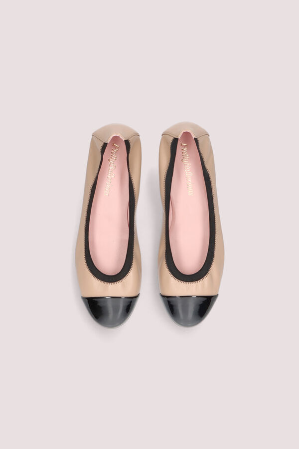 Cortefiel Ballet flats in nude nappa leather with black patent toes Beige