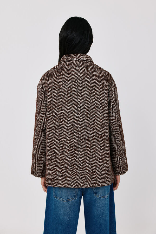 Cortefiel Short funnel neck coat Printed brown