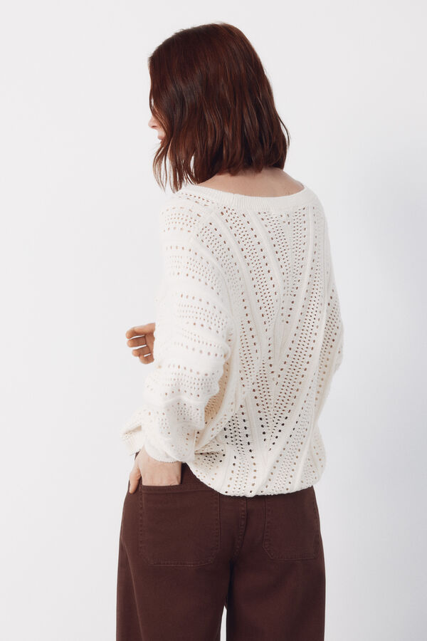 Cortefiel Jersey calado rayas Marfil