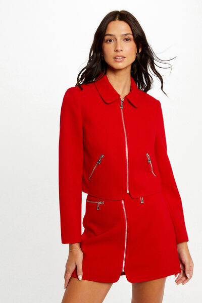 Cortefiel Straight zipped jacket Red
