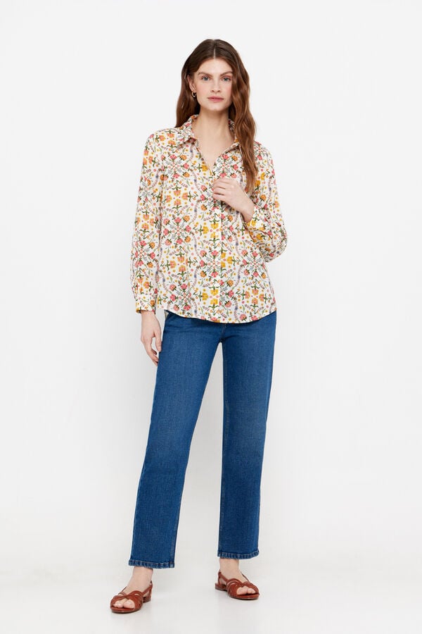 Cortefiel Sustainable cotton shirt Printed yellow