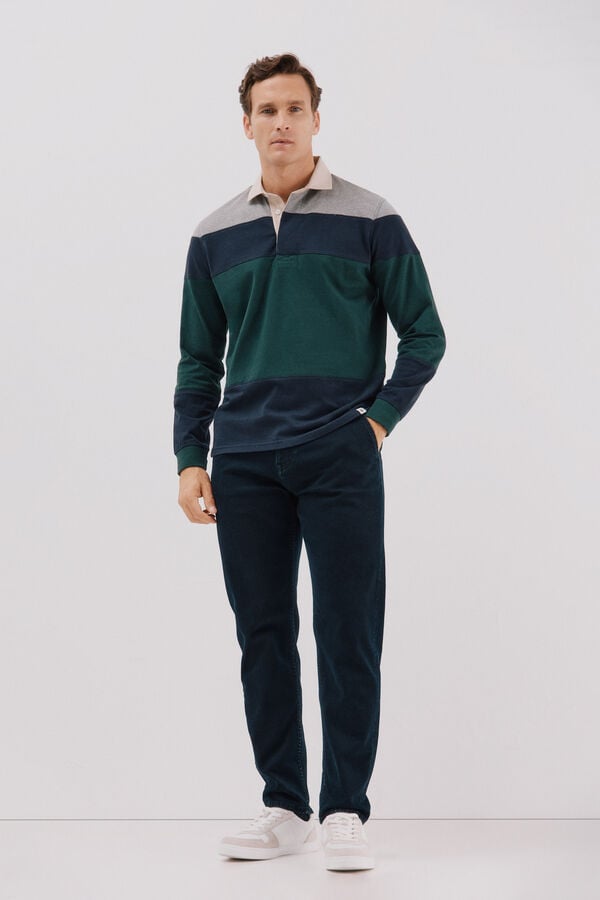 Cortefiel Block colour rugby shirt Dark green