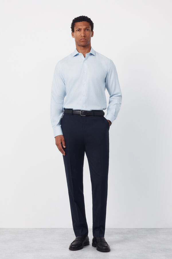 Cortefiel Camisa vestir pata de gallo f&aacute;cil plancha Azul