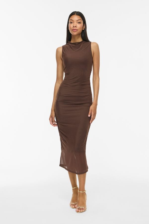 Vila Vestido midi drapeado Castanho