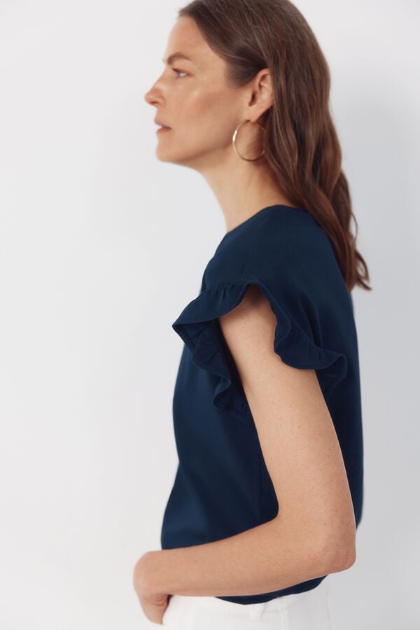 Cortefiel Essential ruffle t-shirt Navy