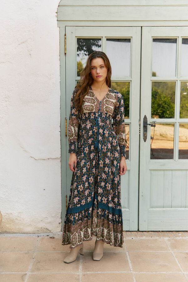 Jaase Vestido longo Sabrina com estampado de monarca Preto