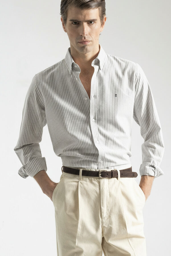 PuroEGO Camisa de riscas em algod&atilde;o oxford Verde