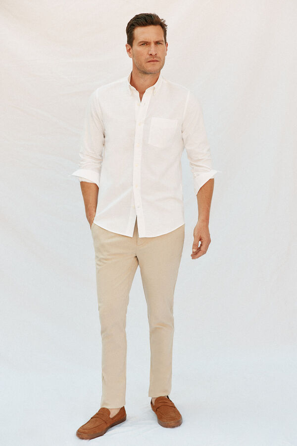 Cortefiel Plain linen/cotton shirt White