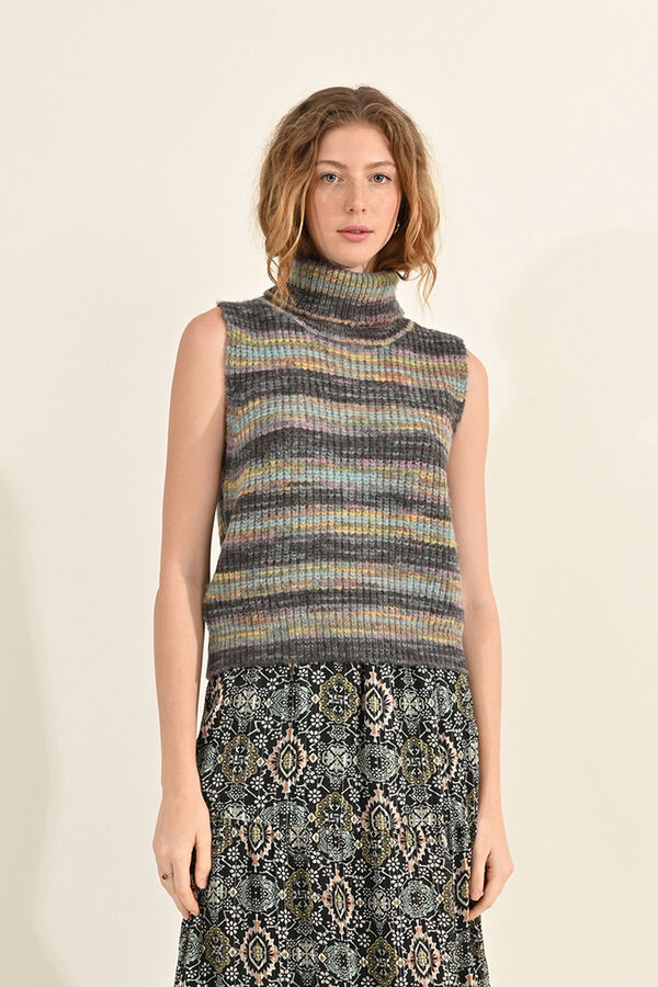 Molly Bracken Suéter feminino manga com riscas Multicolorido