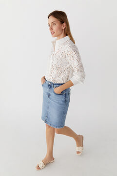 Cortefiel Embroidered denim skirt with logo Blue jeans