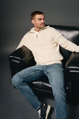 OOTO Jersey cuello polo cremallera algodón Beige