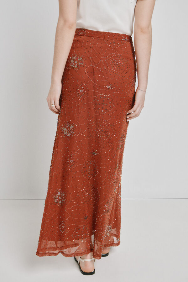 Vero Moda Saia midi com pedraria Castanho