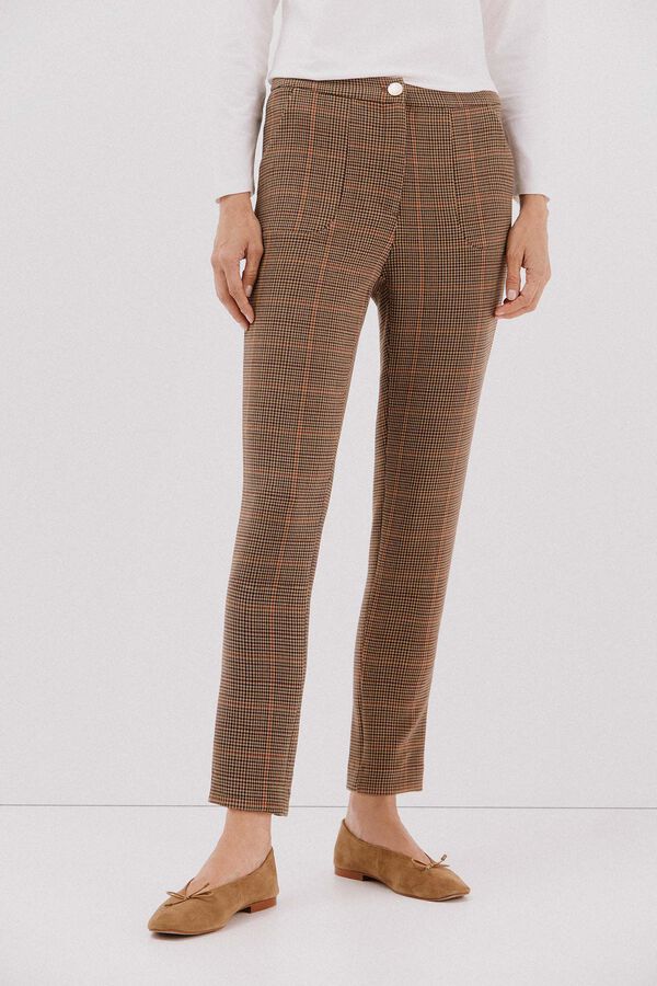 Cortefiel Calças elásticas confortáveis Castanho