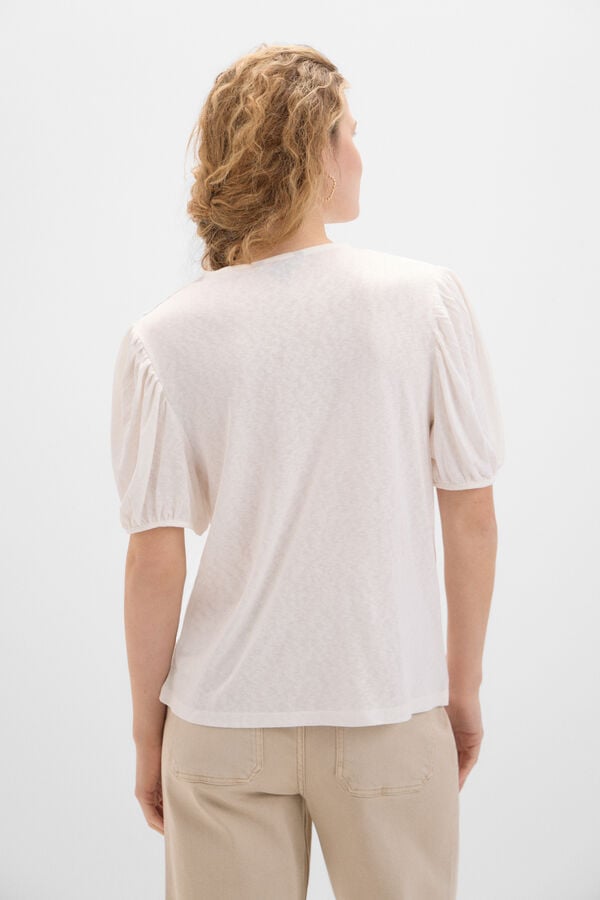 Cortefiel Camiseta con bordado floral Branco