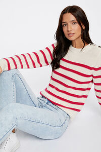 Cortefiel Long-sleeved jumper with stripes Printed white