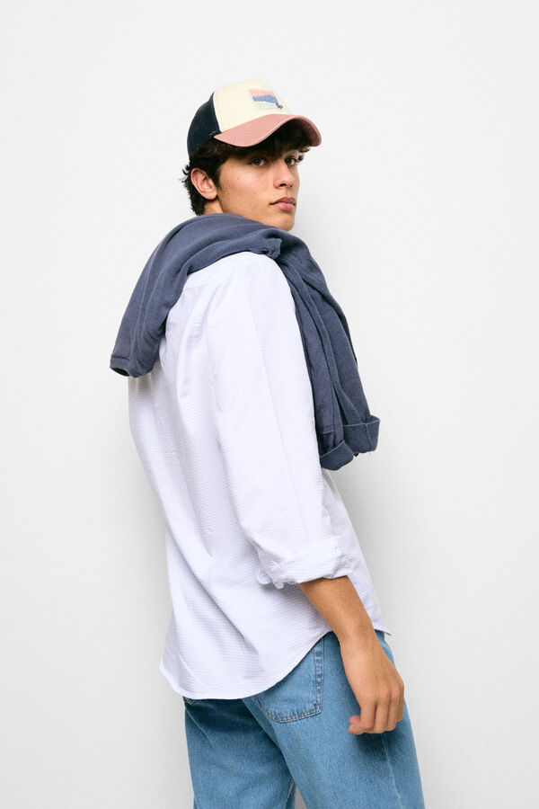 Silbon Oxford sport t-shirt with horizontal striped Grey