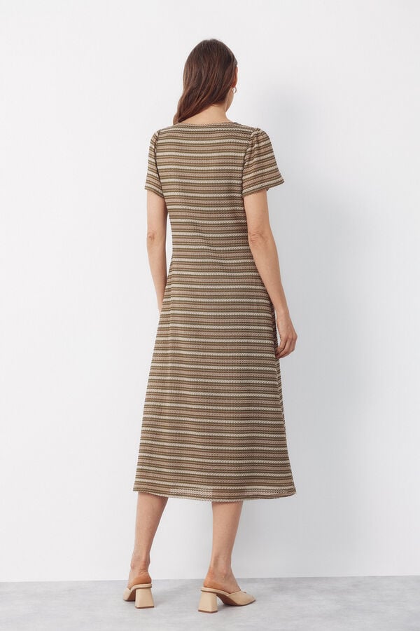 Cortefiel Striped structured dress Kaki