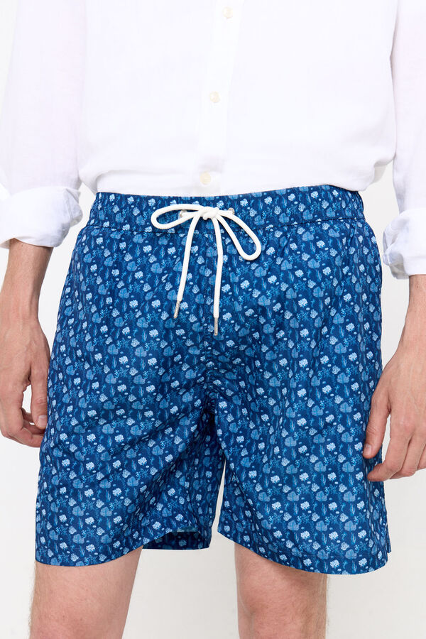 Cortefiel WWF coral print swimsuit Navy