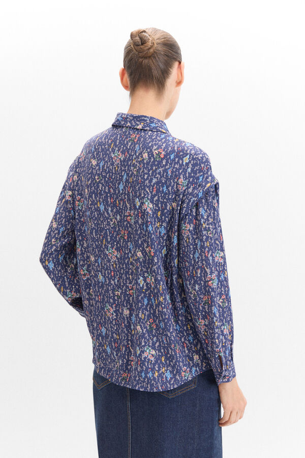 Cortefiel Printed pleated shirt Printed blue