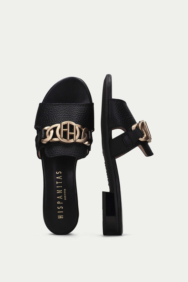 Cortefiel LENA flat sandal with double H embellishment Black