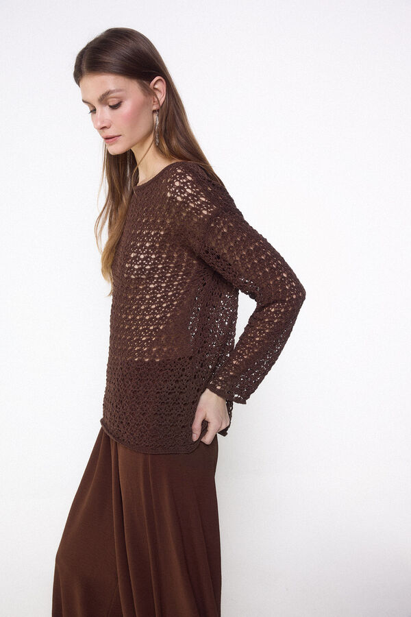 Slowlove Camisola de malha rendada Castanho