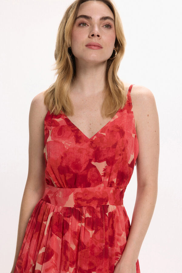 Vila Vestido midi floral Vermelho