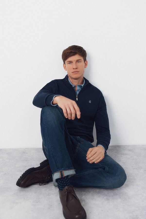 Cortefiel Cotton high neck sweater  Navy