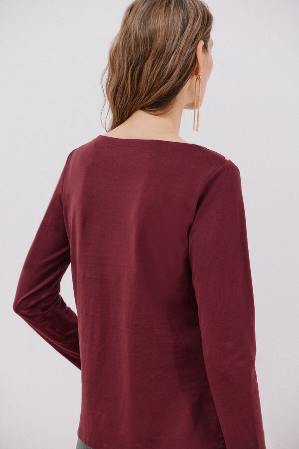 Cortefiel Boat neck T-shirt with buttons Maroon
