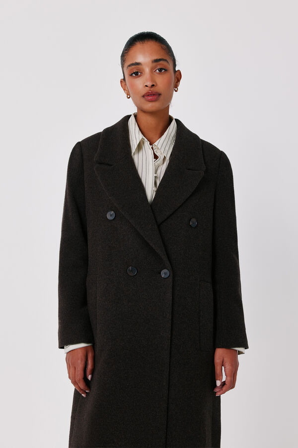 Cortefiel Italian fabric long coat Dark brown