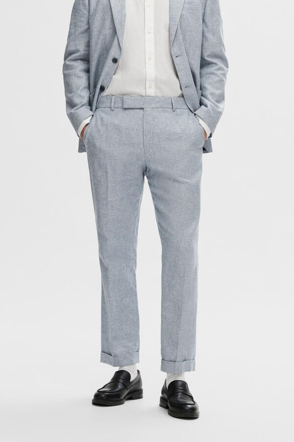 Cortefiel Pantalón de traje confeccionado con lino y algodón. Azul