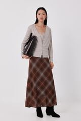 Cortefiel Plaid midi skirt Printed brown