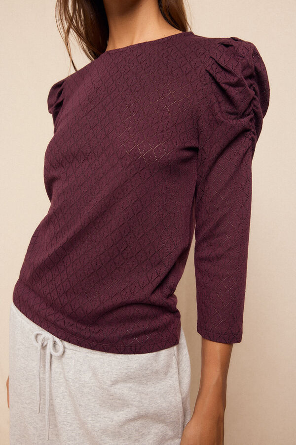 Slowlove Top estructura manga abullonada Vino