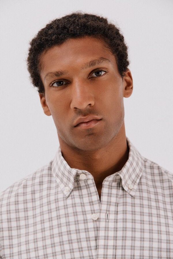 Cortefiel Checked twill shirt Ivory