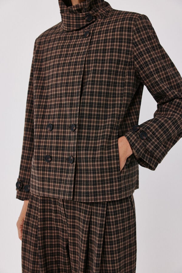 Cortefiel Plaid jacket Printed brown
