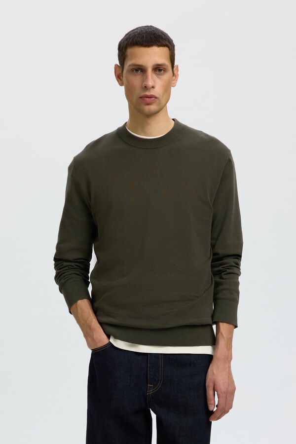 Selected Camisola leve 100% algod&atilde;o org&acirc;nico Verde