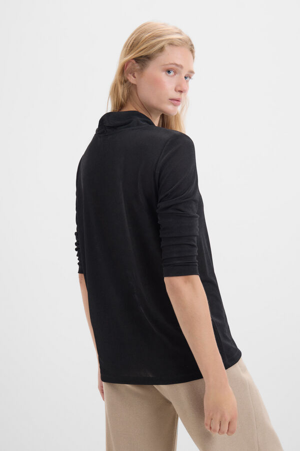 Cortefiel Long-sleeved crepe t-shirt Black