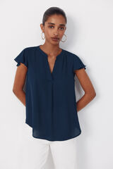 Cortefiel Fluid flutter sleeve blouse Navy