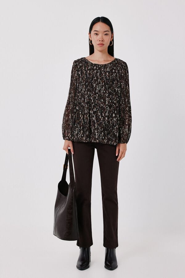 Cortefiel Pleated blouse Printed brown
