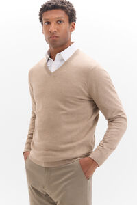 Cortefiel Cotton/cashmere V-neck jumper Beige